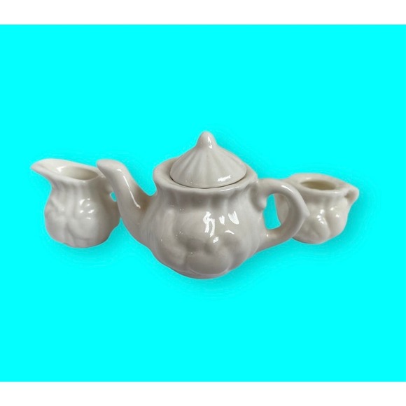 Doll Dishes, Doll Tea Set, Toy Dishes, Tiny Dishes, Roses, 5 pieces White 2” T - Picture 8 of 9